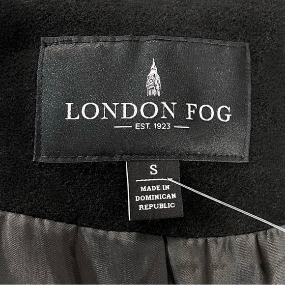 London Fog Single Breasted Black Wool Blend Peacoat Plaid Fringe Scarf Size S - Picture 9 of 12